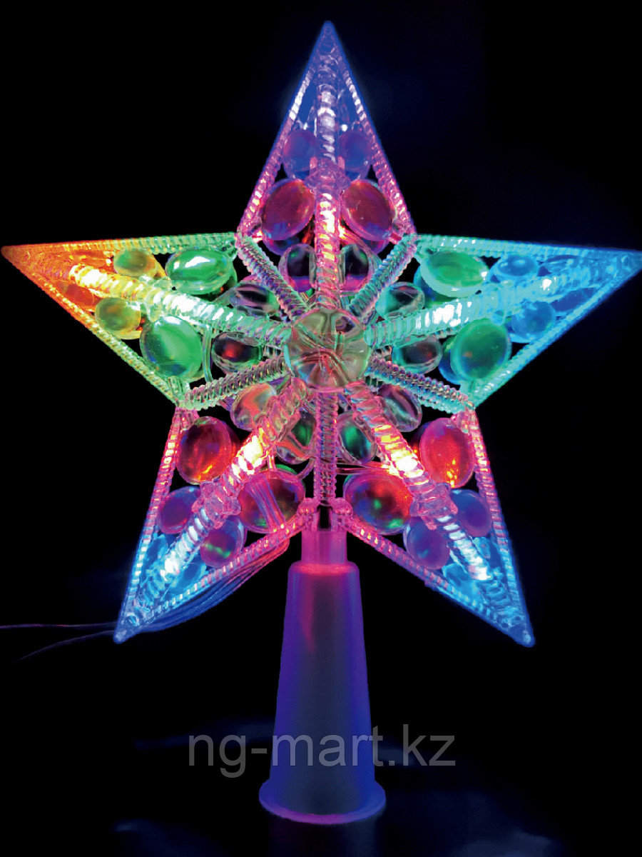 Верхушка звезда 16,5 см 10  цветных LED ламп, провод 3 м , IP20, от сети