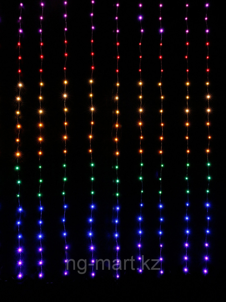 Светодиодная гирлянда ЗАНАВЕС 2х2,5м 210 цветных LED ламп,USB, 8 цветов, пульт, размер 2,5 на 2 м - фото 2 - id-p108089991