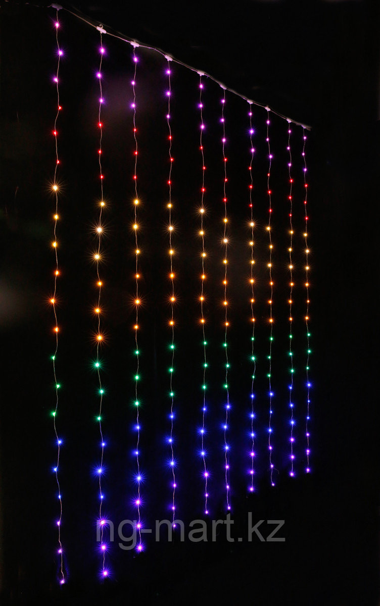 Светодиодная гирлянда ЗАНАВЕС 2х2,5м 210 цветных LED ламп,USB, 8 цветов, пульт, размер 2,5 на 2 м - фото 3 - id-p108089991
