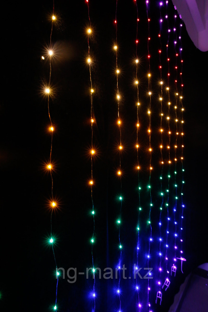 Светодиодная гирлянда ЗАНАВЕС 2х2,5м 210 цветных LED ламп,USB, 8 цветов, пульт, размер 2,5 на 2 м - фото 4 - id-p108089991