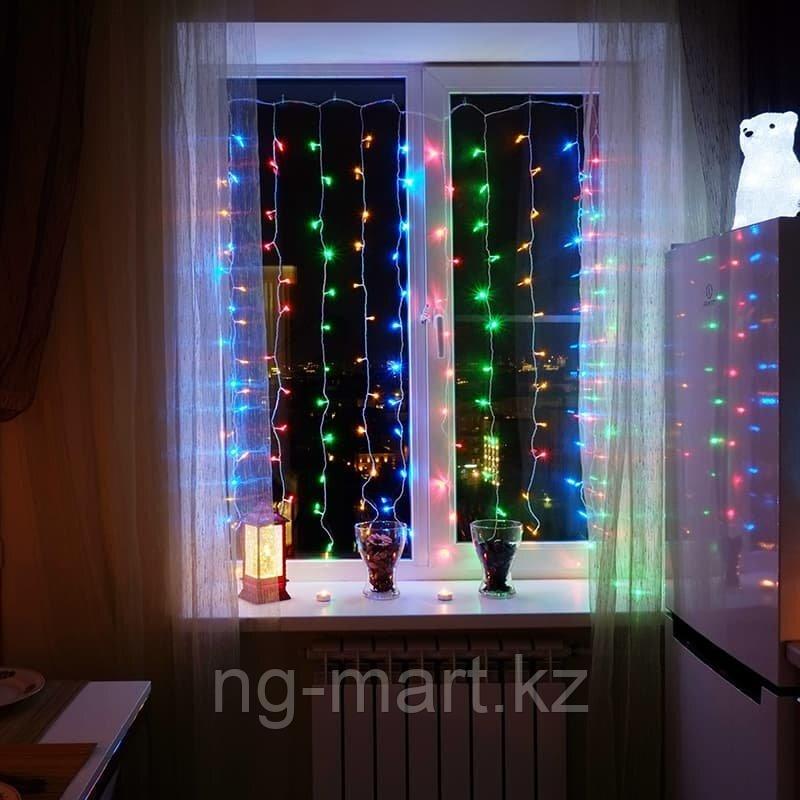 Светодиодная гирлянда ЗАНАВЕС 2х2,5м 210 цветных LED ламп,USB, 8 цветов, пульт, размер 2,5 на 2 м - фото 6 - id-p108089991