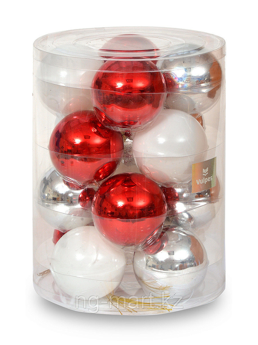 Набор стеклянных шаров 8 см 16 штук Красно белый микс 25-44