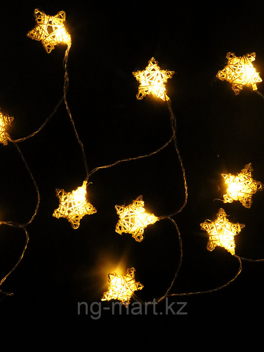 Светодиодная гирлянда ШНУР 2 м 10 желтых LED звезд на батарейках - фото 1 - id-p108090016