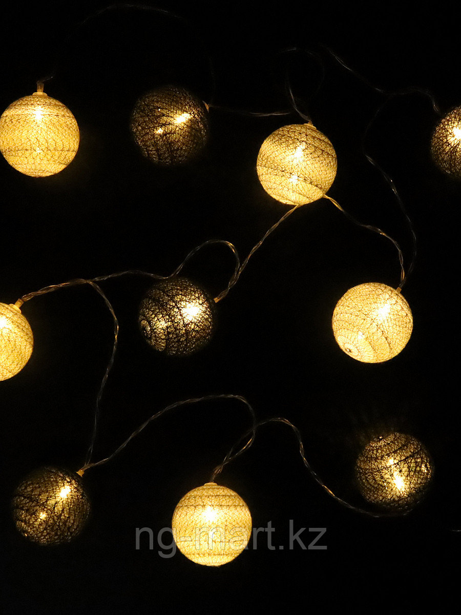 Светодиодная гирлянда ШНУР 2 м 10 желтых LED шариков на батарейках - фото 1 - id-p108090157