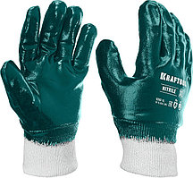 KRAFTOOL XL, с нитриловым покрытием перчатки износостойкие, с манжетой, защита от нефтепродуктов HYK