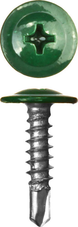 ЗУБР 16 х 4.2 мм, 500 шт., ПШМ-С саморезы с прессшайбой и сверлом для листового металла RAL-6005 зеленый