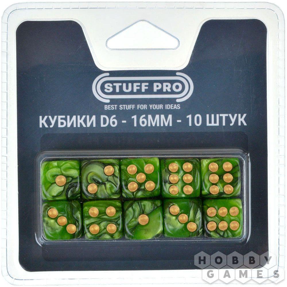 Набор цветных кубиков STUFF-PRO d6 (10 шт., 16мм, нефритовые двухцветные) зеленый черный