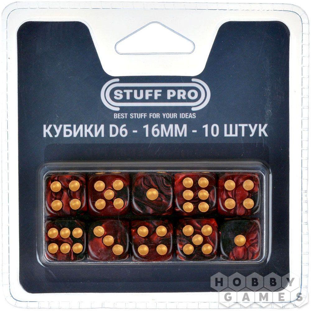 Набор цветных кубиков STUFF-PRO d6 (10 шт., 16мм, нефритовые двухцветные) красный черный