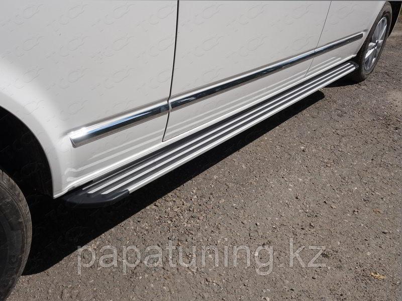 Пороги алюминиевые "Slim Line Silver" 1820 мм (под брызговики) ТСС для Volkswagen Touareg 2014-2018 - фото 1 - id-p108091861