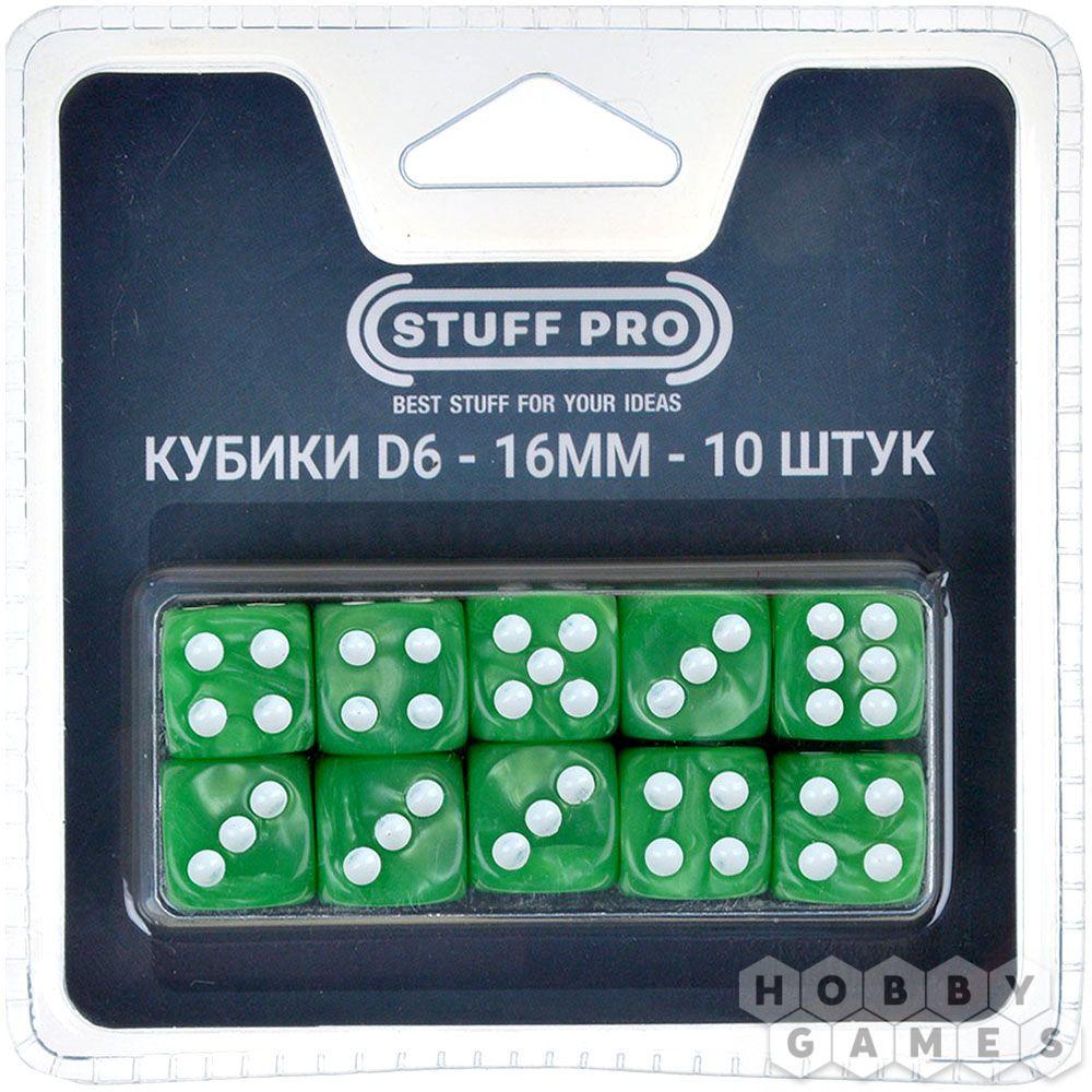 Набор цветных кубиков STUFF-PRO d6 (10 шт., 16мм, нефритовые) зеленый