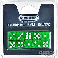 Набор цветных кубиков STUFF-PRO d6 (10 шт., 16мм, прозрачные) зеленый