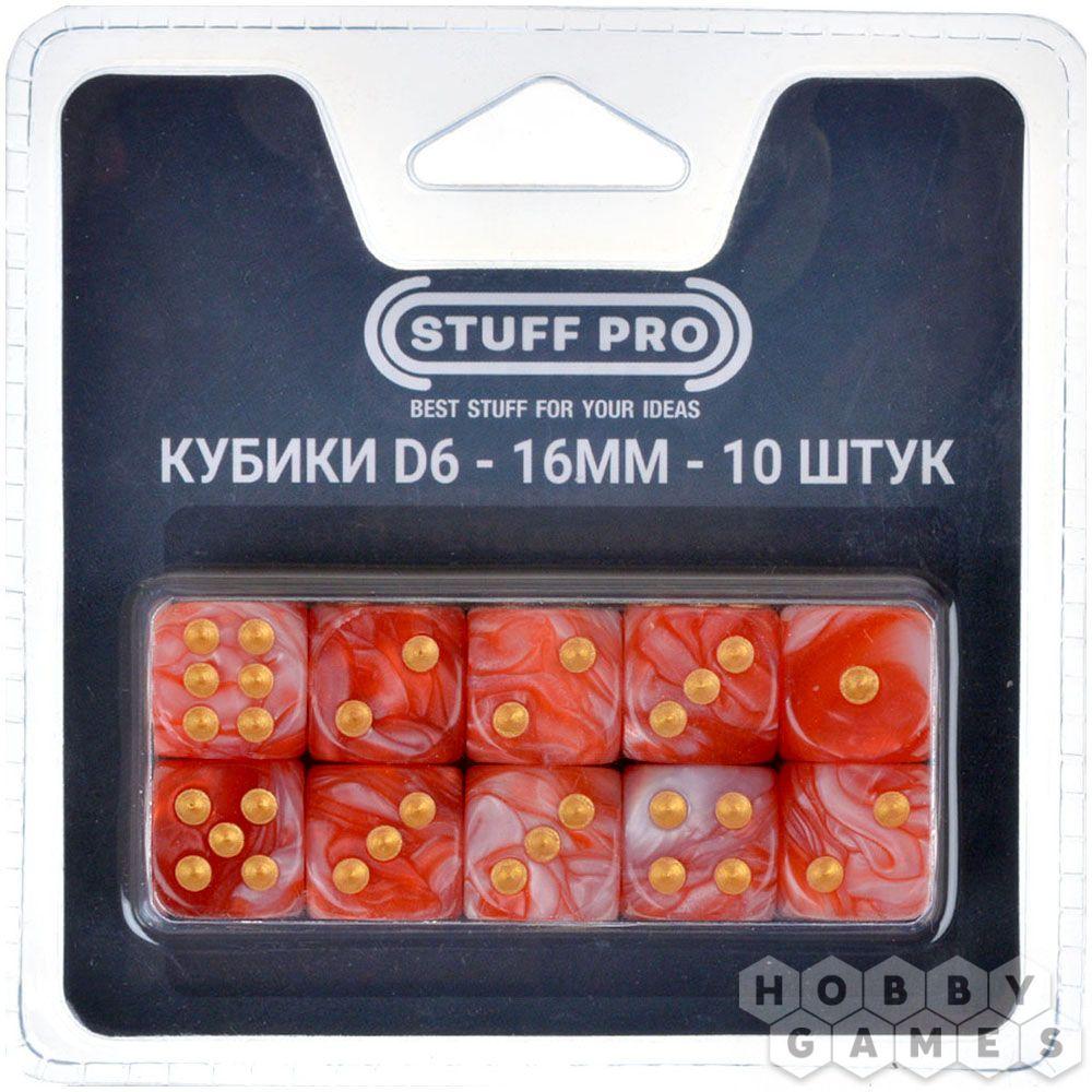 Набор цветных кубиков STUFF-PRO d6 (10 шт., 16мм, нефритовые двухцветные) красный белый