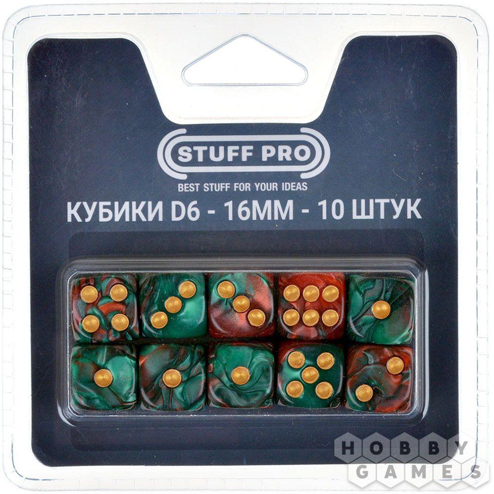 Набор цветных кубиков STUFF-PRO d6 (10 шт., 16мм, нефритовые двухцветные) красный зеленый