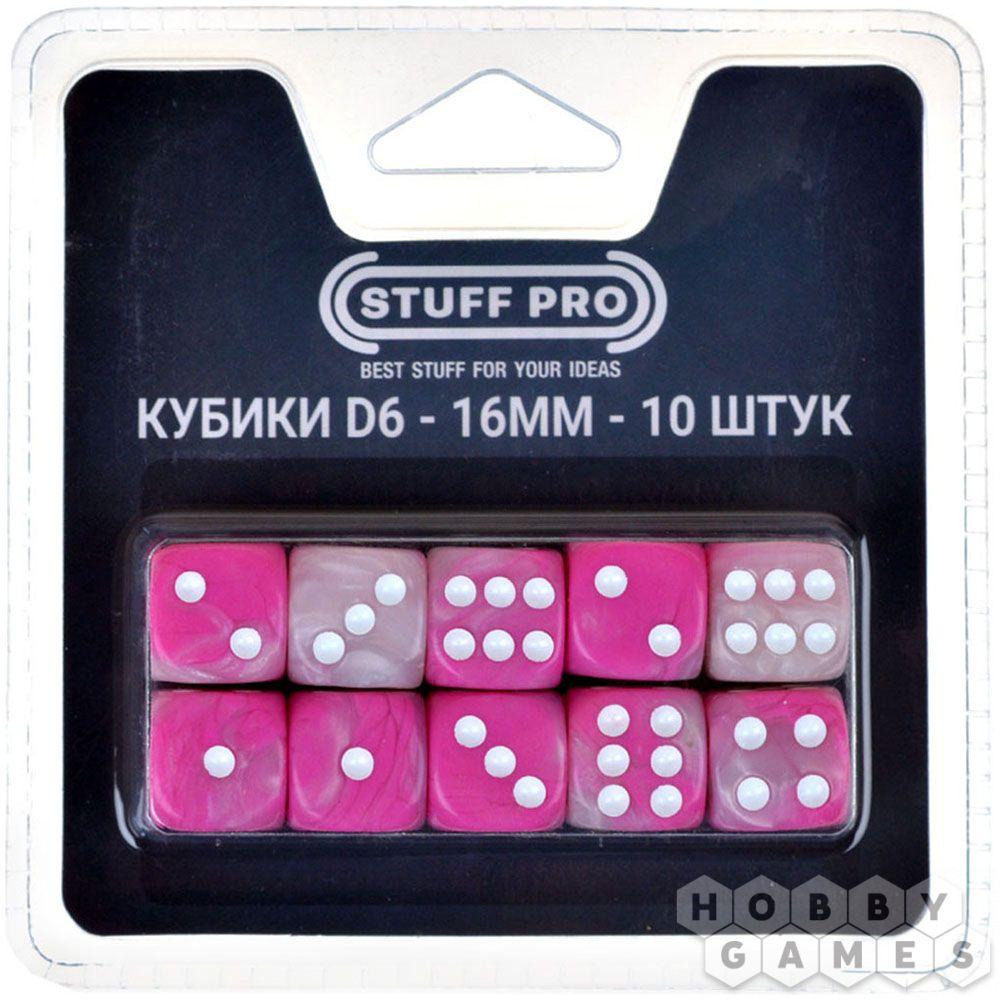 Набор цветных кубиков STUFF-PRO d6 (10 шт., 16мм, нефритовые двухцветные) белый розовый