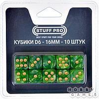 Набор цветных кубиков STUFF-PRO d6 (10 шт., 16мм, нефритовые двухцветные) зеленый белый