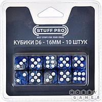 Набор цветных кубиков STUFF-PRO d6 (10 шт., 16мм, нефритовые двухцветные) синий серый