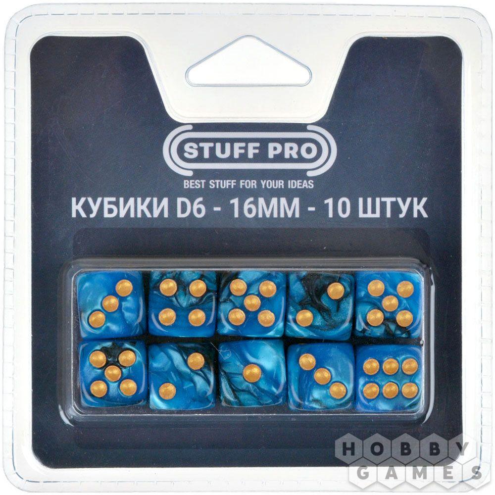 Набор цветных кубиков STUFF-PRO d6 (10 шт., 16мм, нефритовые двухцветные) синий черный