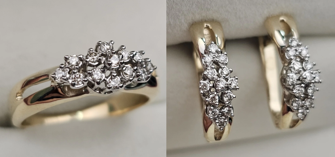 Золотой набор с бриллиантами (кольцо 0.17 ct VS2/K VG Cut 17 р, серьги 0.34 Ct VS2/K, VG-Cut)
