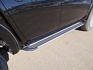 Пороги алюминиевые "Slim Line Silver" 1820 мм ТСС для Mitsubishi L200 (Long) 2014-2015