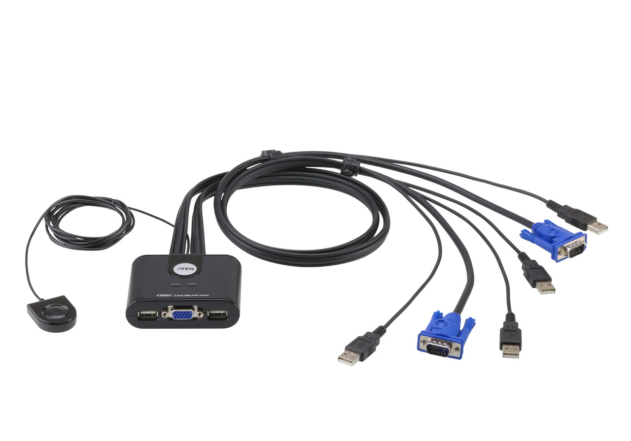 2-портовый, USB, VGA, кабельный КВМ-коммутатор с пультом удаленного переключения порта CS22U ATEN
