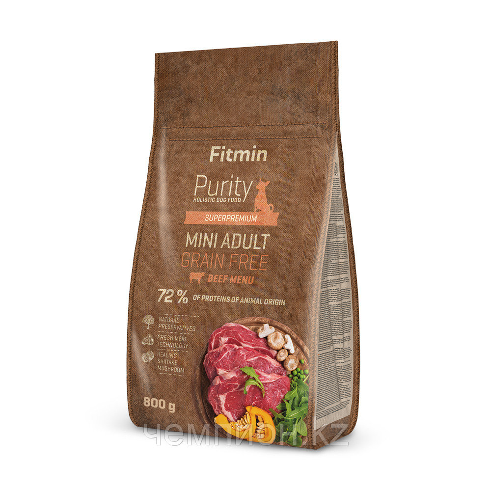 16068 Fitmin dog Purity GF Adult Mini Beef, беззерновой корм для взрoслых сoбaк мaлых пoрoд, уп.800 гр