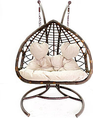 Подвесное кресло кокон из ротанга садовые качели коричневый бежевый
