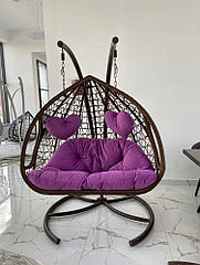 Подвесное кресло кокон из ротанга садовые качели Coco коричневый фиолетовый