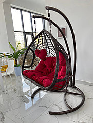 Подвесное кресло кокон из ротанга садовые качели Coco коричневый красный