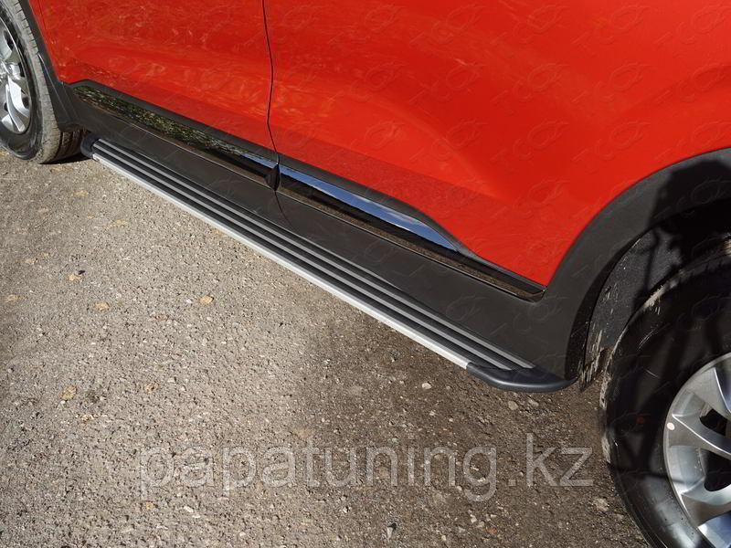 Пороги алюминиевые Slim Line Silver 1820 мм ТСС для Hyundai Santa Fe (TM) 2018-2020