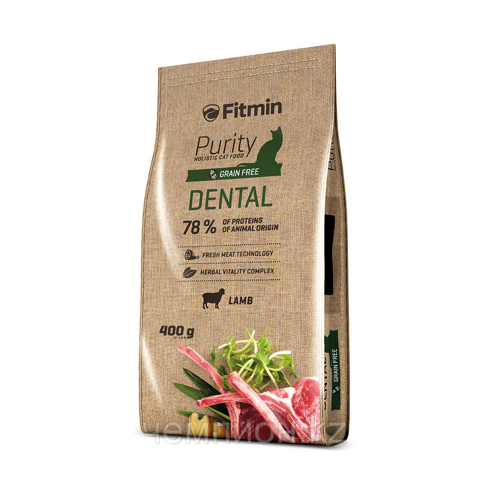 13685 Fitmin cat Purity Dental, беззерновой корм дентал для взрослых кошек и котов, уп.400 гр.