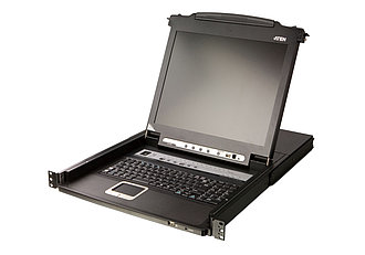 16-портовый, PS/2-USB, VGA, Single Rail KVM-переключатель с 17" ЖК-дисплей с дактиласкопическим CL5716FM  ATEN