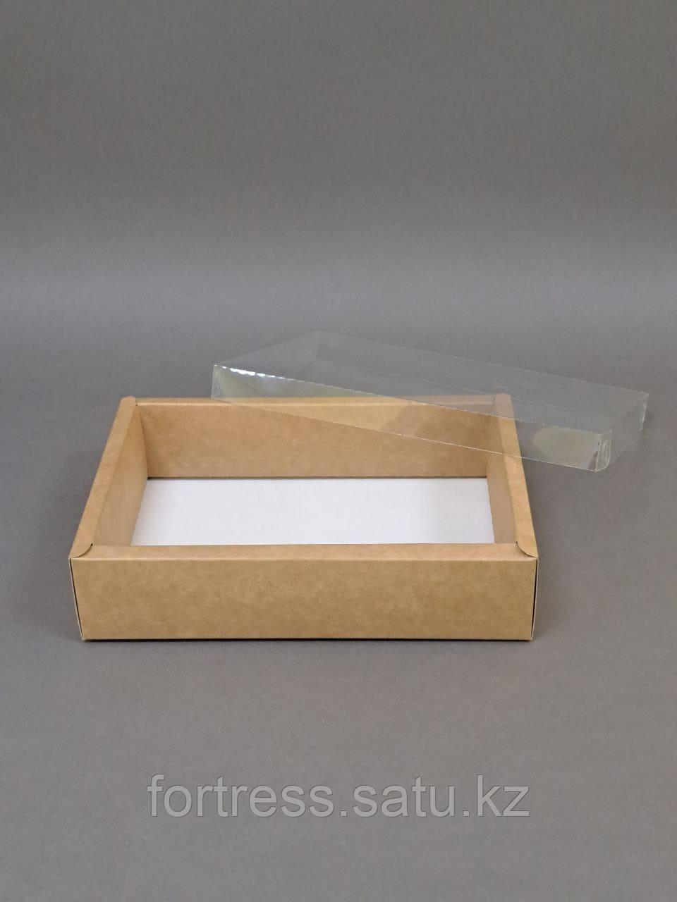 Коробка 22*15*5см( 20*13*5) с прозрачной крышкой, дно крафт