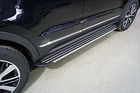 Пороги алюминиевые "Slim Line Silver" 1720 мм ТСС для Changan CS55 2WD 1.5T 2022-