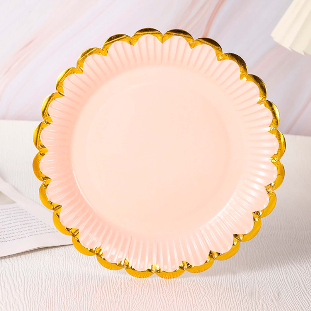 Набор тарелок с тиснением 18см, 10шт, бумага Розовый - фото 1 - id-p108131249