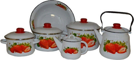 Набор кастрюль 173 "Сочная клубника" (Лысьвенские Эмали, Россия), фото 1