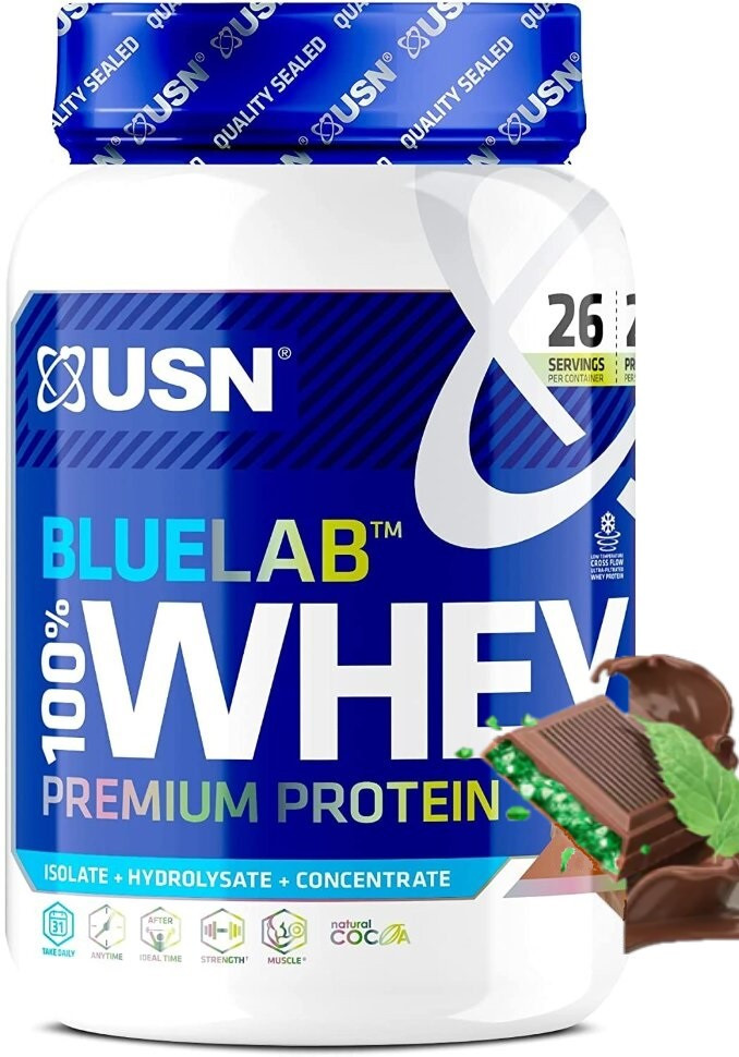Протеин BlueLab 100% Whey, 908 g, USN Choco-mint crisp - фото 1 - id-p106026824