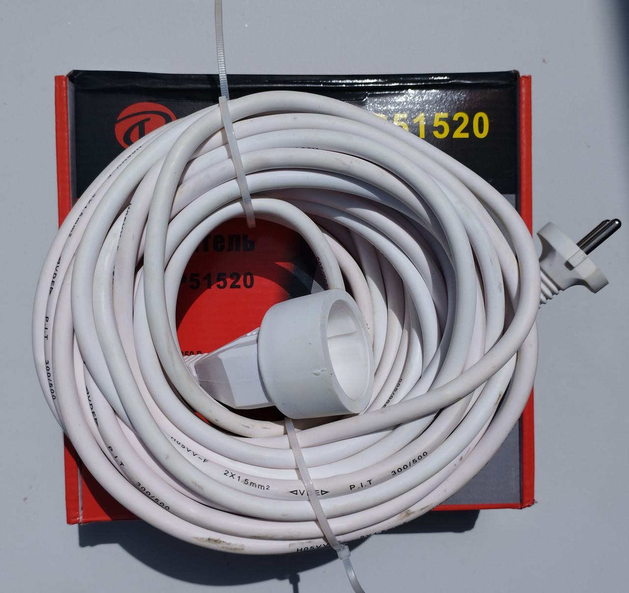 Удлинитель садовый PIT 1 розетка 2х1.5 мм 15 м, белый, фото 1
