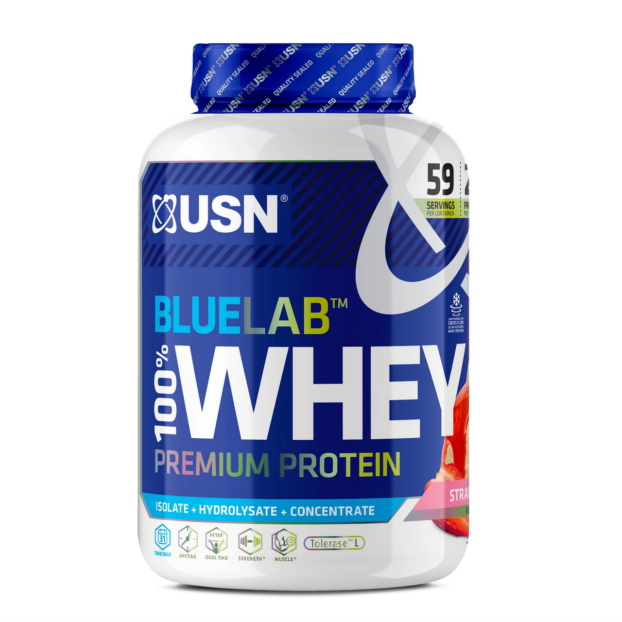 Протеин BlueLab 100% Whey, 2 kg, USN Strawberry - фото 1 - id-p106027202