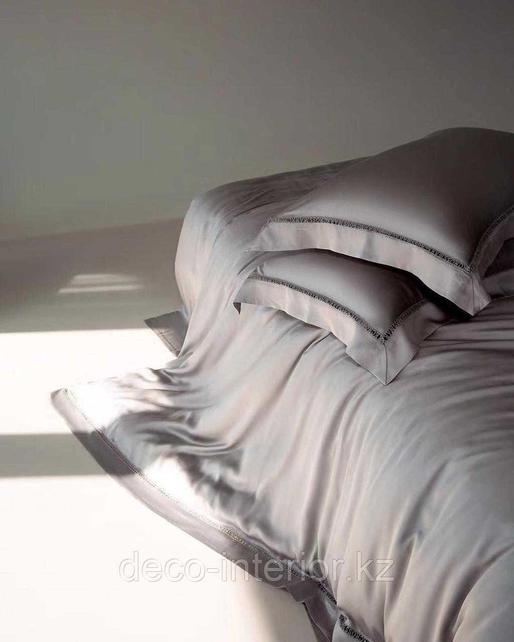 Комплект однотонного постельного белья из тенселя и сатина с вышивкой - фото 8 - id-p108146457