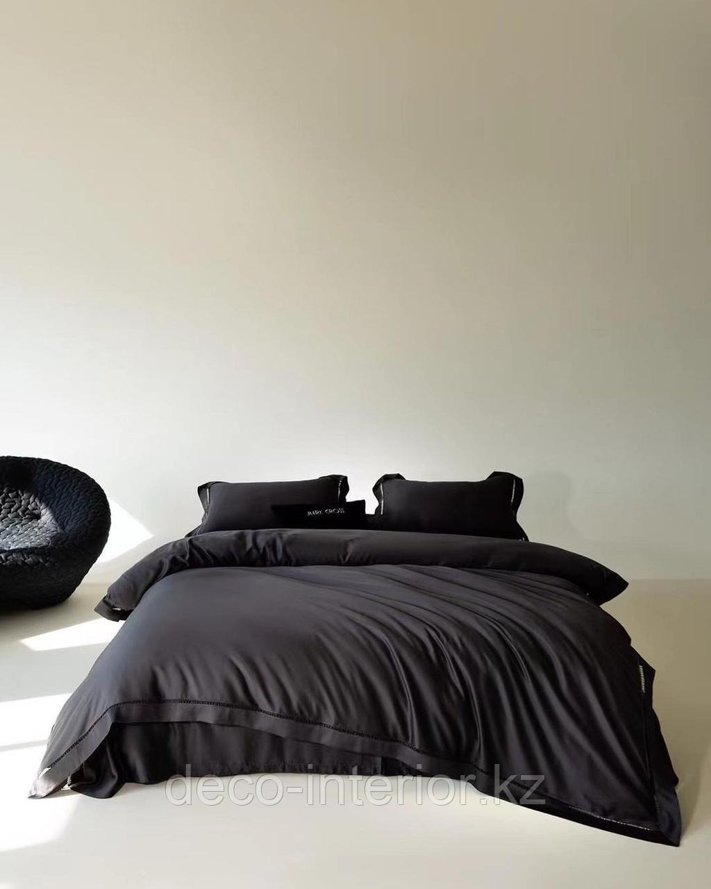 Комплект однотонного постельного белья из тенселя и сатина с вышивкой - фото 5 - id-p108146471
