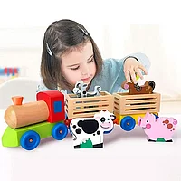 ДЕРЕВЯННАЯ ИГРУШКА "Паровоз с домашними животными"