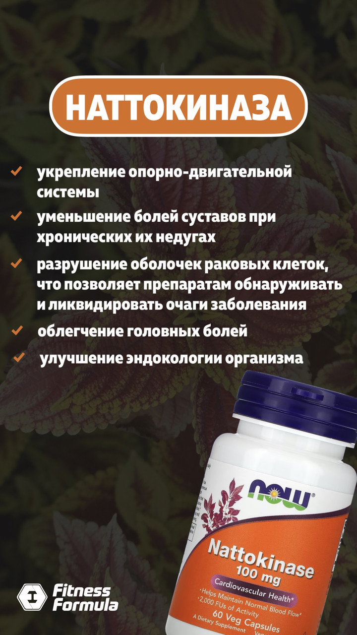 Nattokinase 100 mg, 60 veg.caps, NOW - фото 2 - id-p96302743