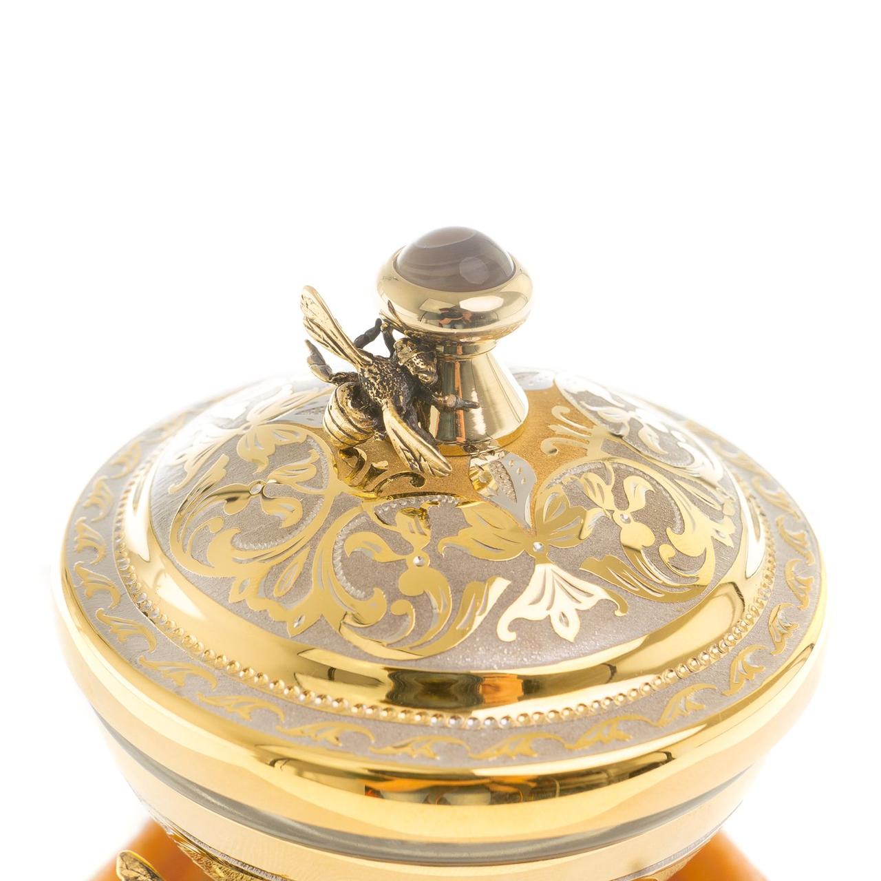 Эксклюзивная медовница "Пчелки" камень агат в подарочной упаковке Златоуст / посуда для меда / банка для меда - фото 3 - id-p97347234