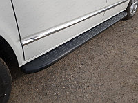 Пороги алюминиевые с пластиковой накладкой (карбон черные) 2120 мм ТСС для Volkswagen Multivan (T6) 2015-