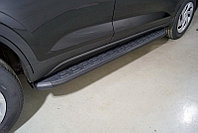 Пороги алюминиевые с пластиковой накладкой (карбон черные) 1720 мм ТСС для Hyundai Creta 2021-