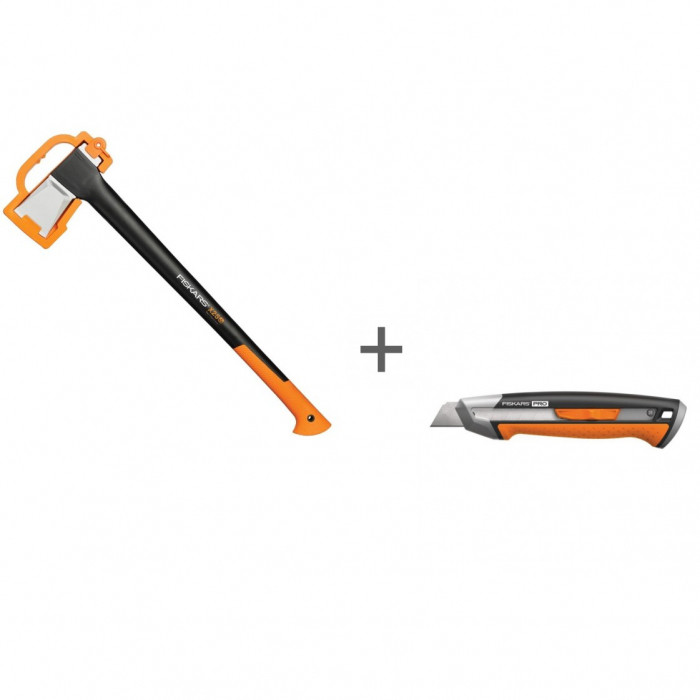 Топор-колун Fiskars XL, X25 + Нож строительный CarbonMax 18 мм - фото 1 - id-p108161556