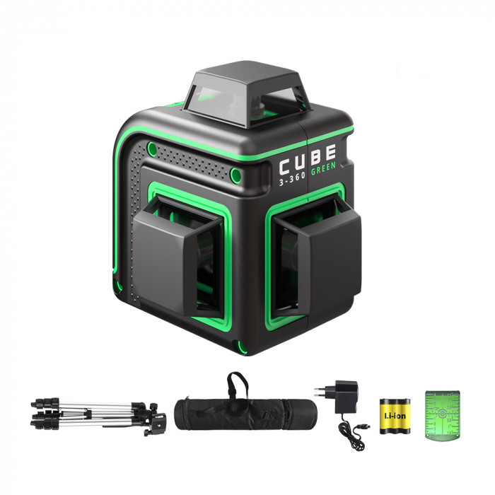 Уровень лазерный ADA CUBE 3-360 GREEN PROFESSIONAL EDITION с калибровкой - фото 1 - id-p108164467