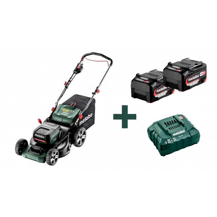 Газонокосилка аккумуляторная Metabo RM 36-18 LTX BL 46 + 2 АКБ 5.2 Ач + ЗУ ASC 55