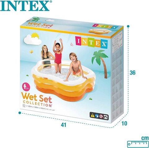 Бассейн с надувным дном детский «Лягушатник» {185х180х53см} INTEX Wet Set Collection (Оранжевый) - фото 4 - id-p108176459
