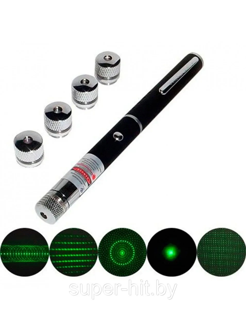 Аккумуляторная Лазерная указка Green Laser Pointer Зеленая+4 насадки - фото 5 - id-p108178320